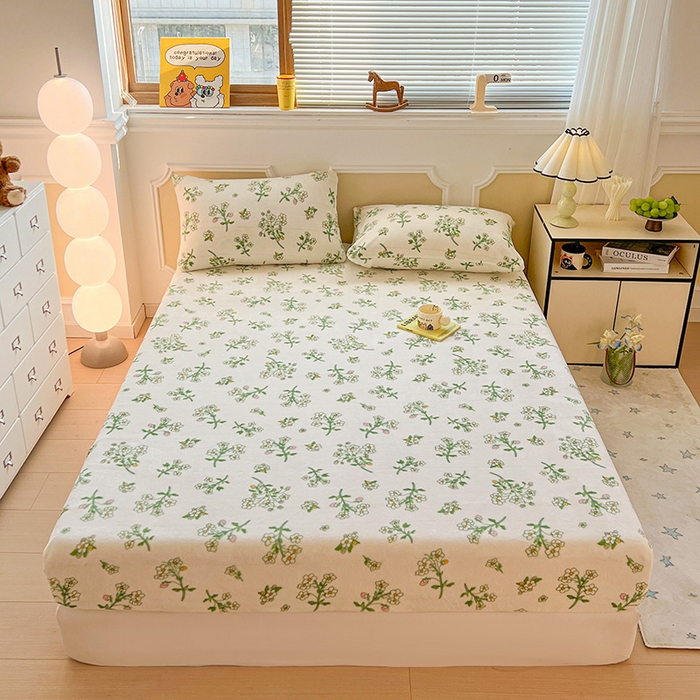 维娜斯家纺 2025新款卡通牛奶绒印花床笠单件 仙草