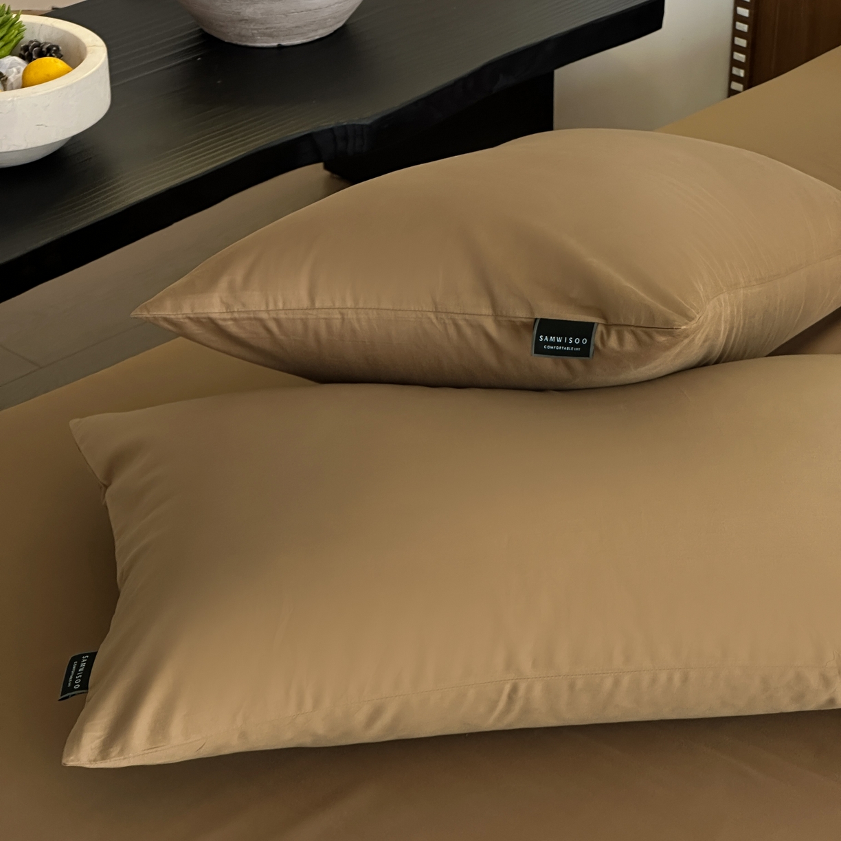 91家纺网 家纺一手货源 找家纺 三味舒屋 2025新款50支磨毛长绒棉纯棉纯色单枕套枕套单件-长期主义 金属咖