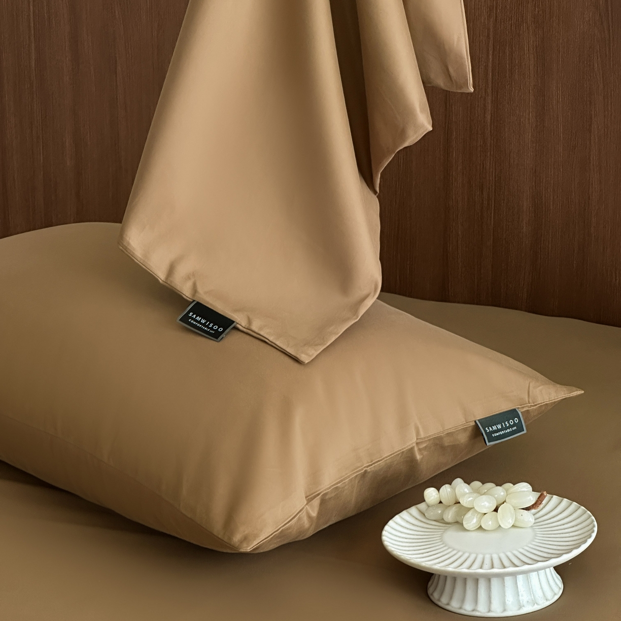 91家纺网 家纺一手货源 找家纺 三味舒屋 2025新款50支磨毛长绒棉纯棉纯色单枕套枕套单件-长期主义 金属咖