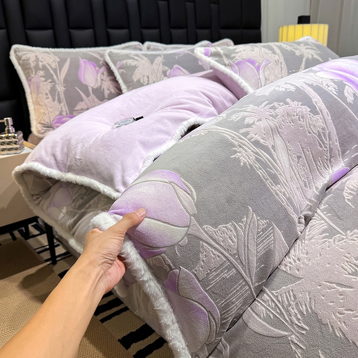 ME/ERA HOME寐时代 2025新款牛奶绒8.5斤立体雕花兔毛绒包边四件套 郁金香紫