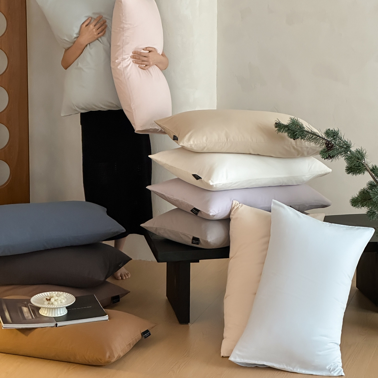 91家纺网 家纺一手货源 找家纺 三味舒屋 2025新款50支磨毛长绒棉纯棉纯色单枕套枕套单件-长期主义 组合图仅供展示不可下单