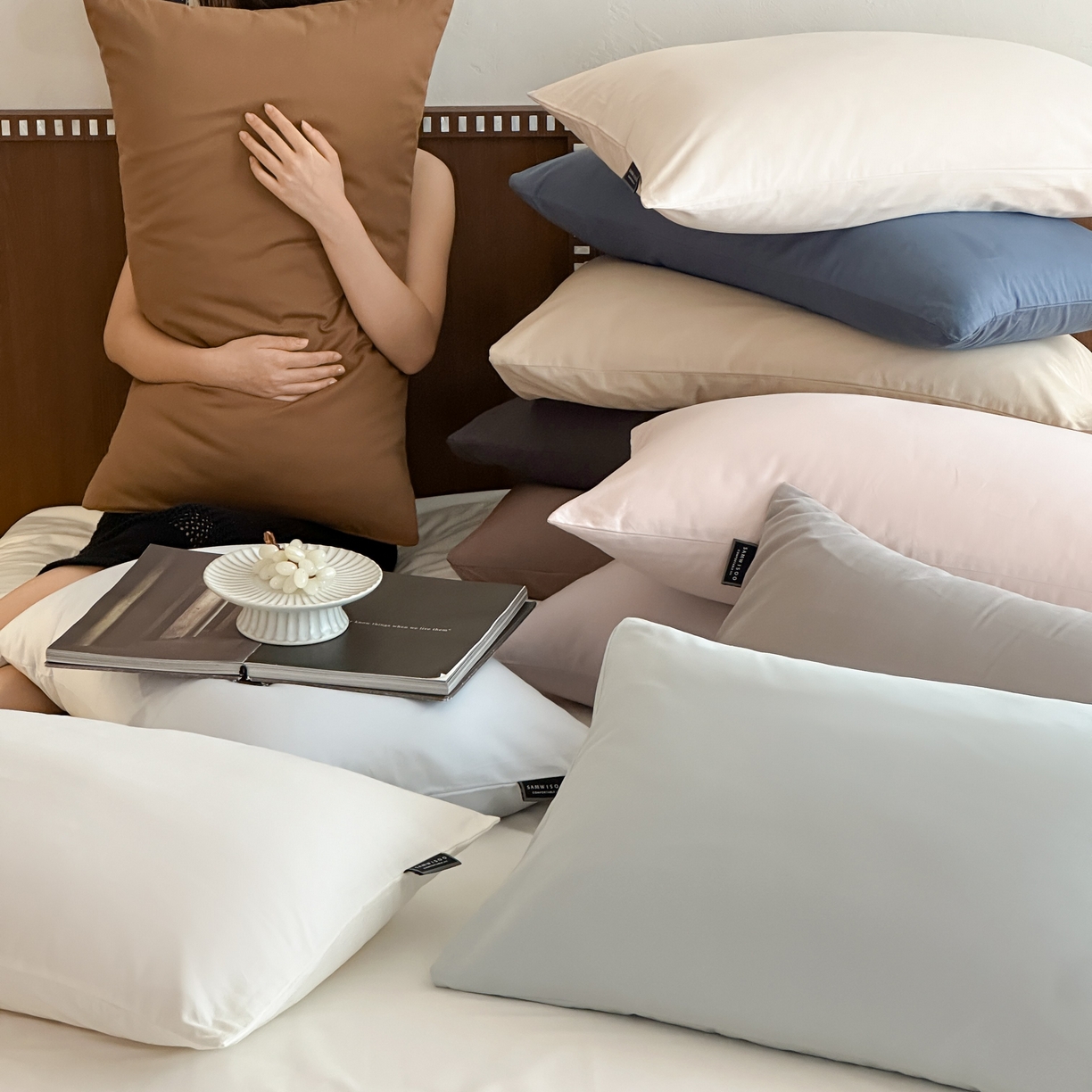 91家纺网 家纺一手货源 找家纺 三味舒屋 2025新款50支磨毛长绒棉纯棉纯色单枕套枕套单件-长期主义 组合图仅供展示不可下单