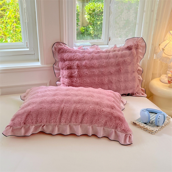 91家纺网 家纺一手货源 找家纺 （总）梦舒羽 2025新款兔毛绒单人枕套牛奶绒枕芯套雪花绒宿舍枕头套-泡泡