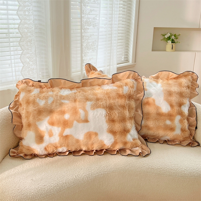 91家纺网 家纺一手货源 找家纺 梦舒羽 2025新款兔毛绒单人枕套牛奶绒枕芯套雪花绒宿舍枕头套-泡泡 兔毛绒泡泡花边款-梦幻奶咖