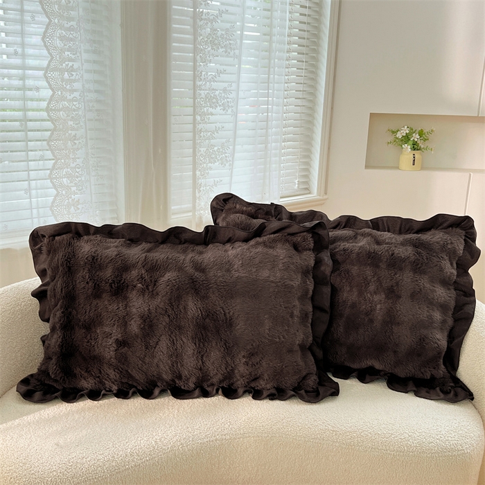 91家纺网 家纺一手货源 找家纺 梦舒羽 2025新款兔毛绒单人枕套牛奶绒枕芯套雪花绒宿舍枕头套-泡泡 兔毛绒泡泡花边款-咖啡色