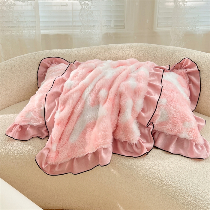 91家纺网 家纺一手货源 找家纺 梦舒羽 2025新款兔毛绒单人枕套牛奶绒枕芯套雪花绒宿舍枕头套-泡泡 兔毛绒泡泡花边款-梦幻樱粉