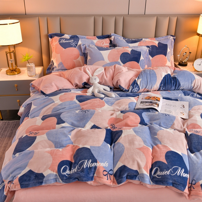 91家纺网 家纺一手货源 找家纺 丽涵家纺 2025秋冬新品230克全工艺消光牛奶绒印花四件套 爱的海洋