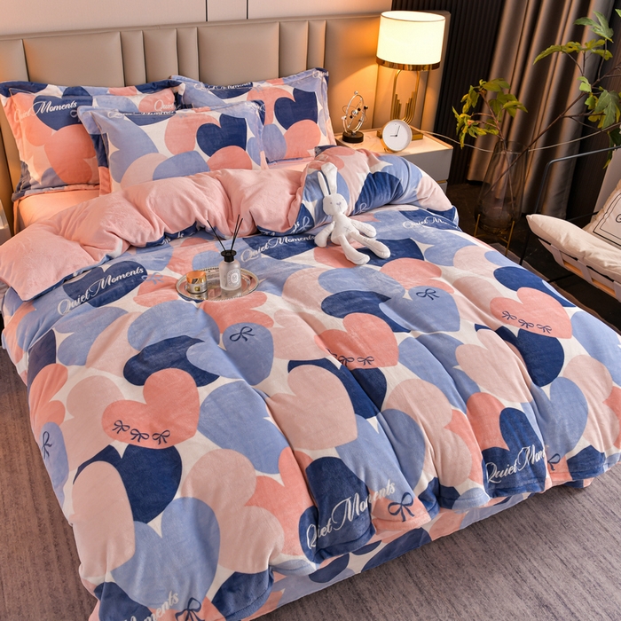 91家纺网 家纺一手货源 找家纺 丽涵家纺 2025秋冬新品230克全工艺消光牛奶绒印花四件套 爱的海洋