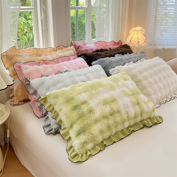 91家纺网 家纺一手货源 找家纺 梦舒羽 2025新款兔毛绒单人枕套牛奶绒枕芯套雪花绒宿舍枕头套-泡泡 组合