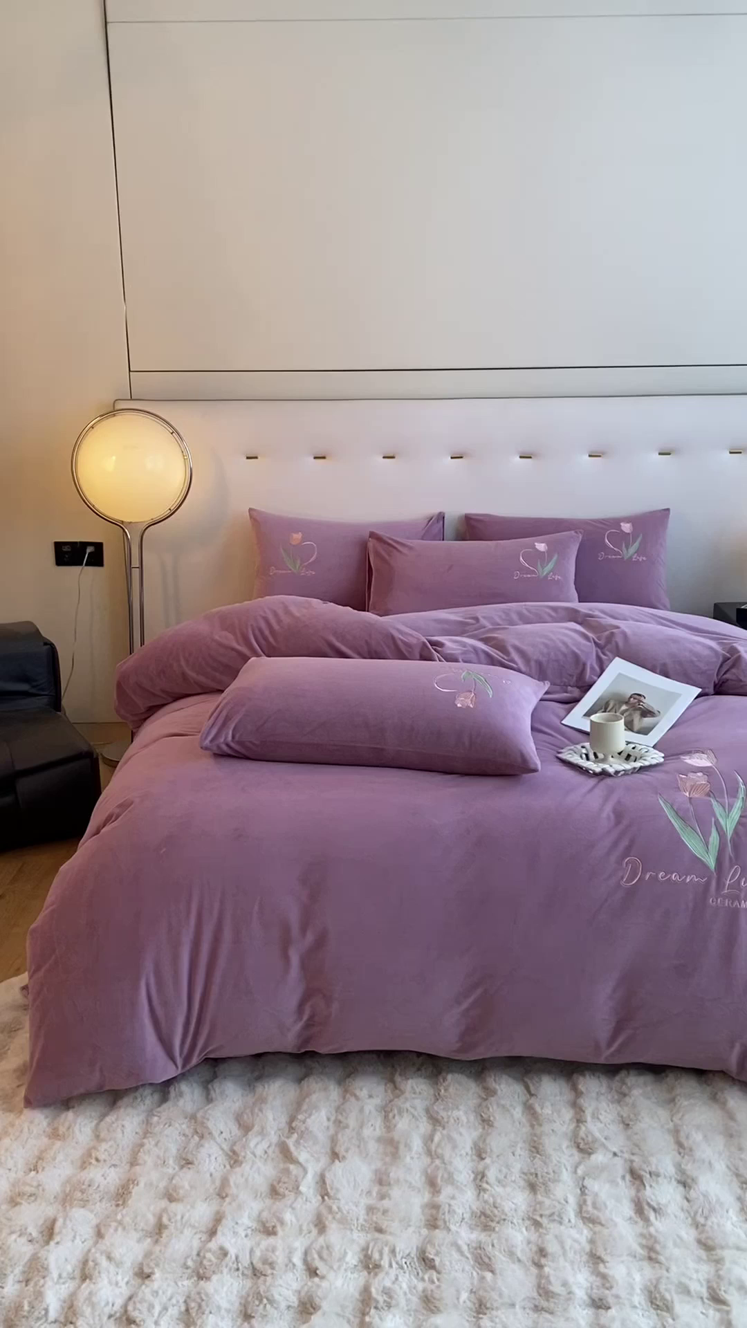 91家纺网 家纺一手货源 找家纺 （总）如一 2025新款水晶绒双拼刺绣四件套-郁金香系列