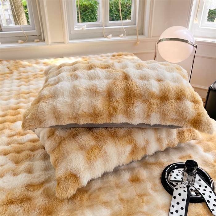 91家纺网 家纺一手货源 找家纺 梦舒羽 2025新款兔毛绒单人枕套牛奶绒枕芯套雪花绒宿舍枕头套一对装-泡泡 兔毛绒泡泡-梦幻奶咖