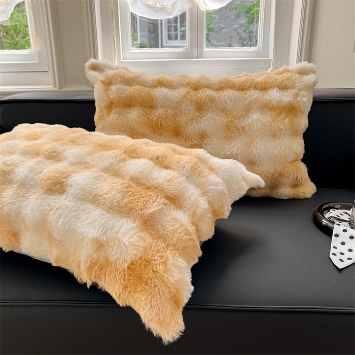 91家纺网 家纺一手货源 找家纺 梦舒羽 2025新款兔毛绒单人枕套牛奶绒枕芯套雪花绒宿舍枕头套一对装-泡泡 兔毛绒泡泡-梦幻奶咖