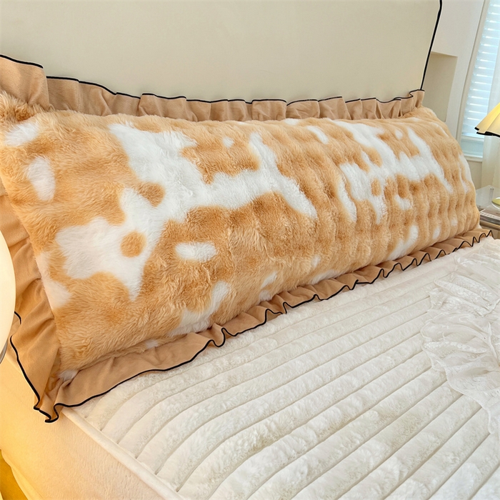 （总）梦舒羽 2025新款兔毛绒花边双人枕套牛奶绒加长情侣枕芯套雪花绒枕头套-泡泡