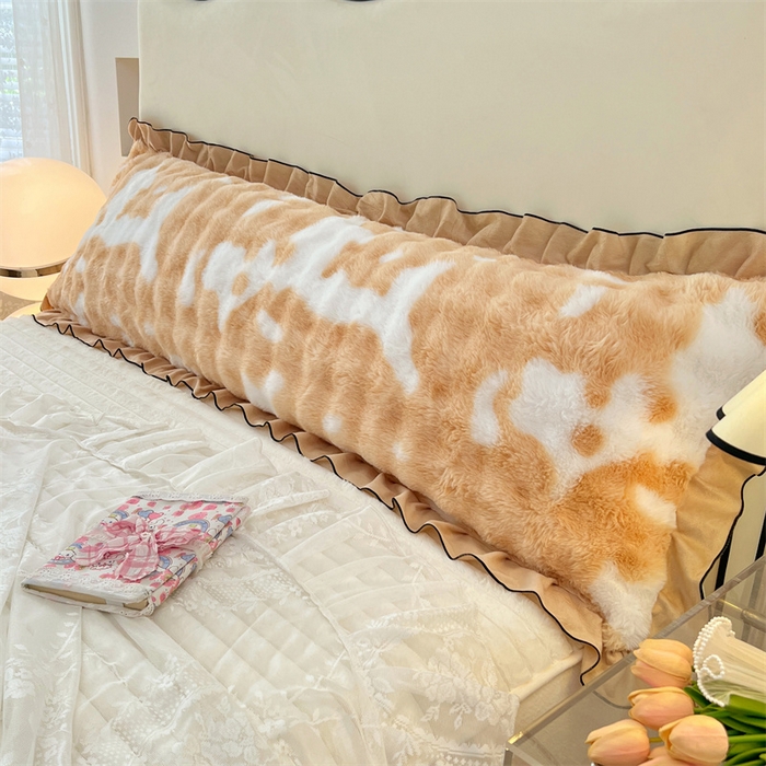 91家纺网 家纺一手货源 找家纺 （总）梦舒羽 2025新款兔毛绒花边双人枕套牛奶绒加长情侣枕芯套雪花绒枕头套-泡泡