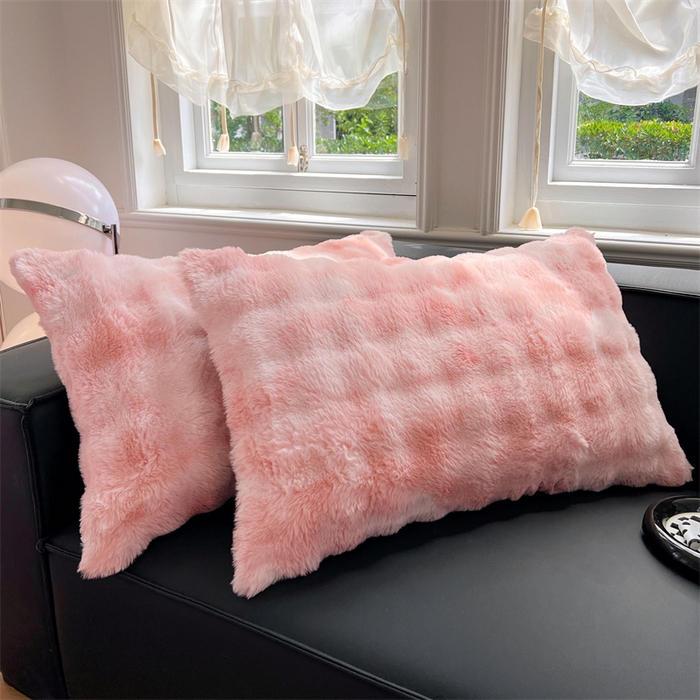 梦舒羽 2025新款兔毛绒单人枕套牛奶绒枕芯套雪花绒宿舍枕头套一对装-泡泡 兔毛绒泡泡-梦幻樱粉