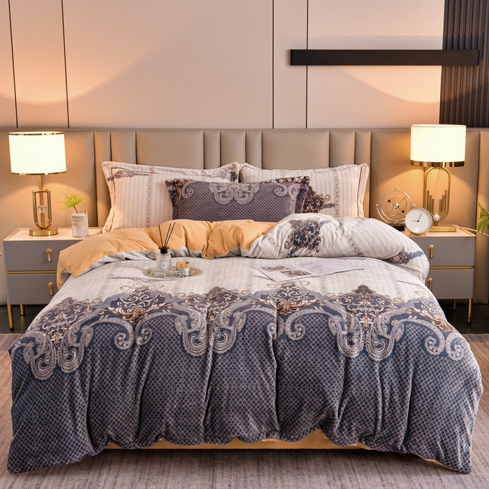 丽涵家纺 2025秋冬新品230克全工艺消光牛奶绒印花四件套 富丽堂皇