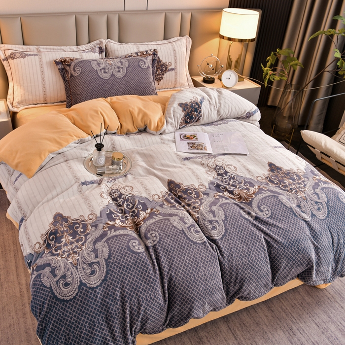 91家纺网 家纺一手货源 找家纺 丽涵家纺 2025秋冬新品230克全工艺消光牛奶绒印花四件套 富丽堂皇