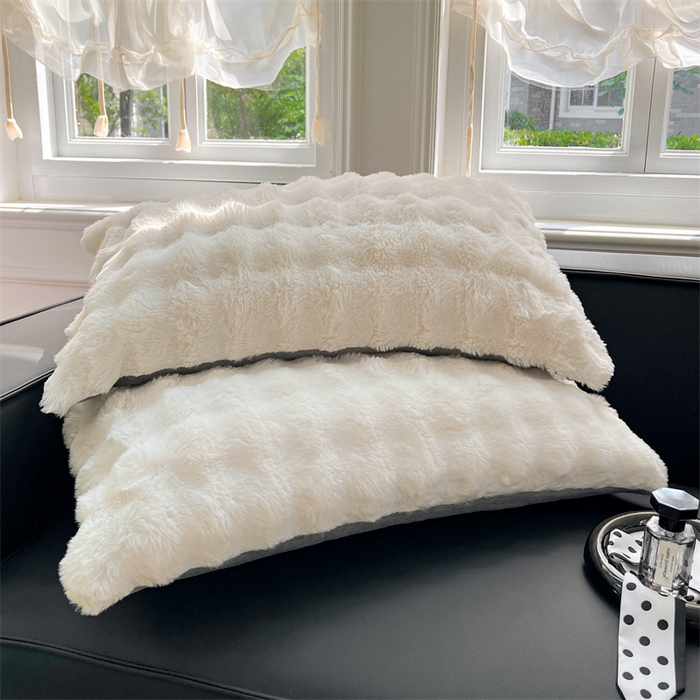 91家纺网 家纺一手货源 找家纺 梦舒羽 2025新款兔毛绒单人枕套牛奶绒枕芯套雪花绒宿舍枕头套一对装-泡泡 兔毛绒泡泡-晨曦白