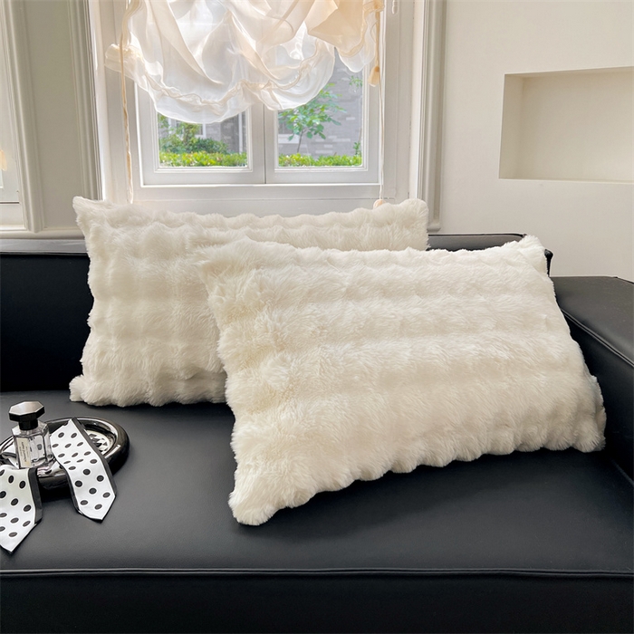 91家纺网 家纺一手货源 找家纺 梦舒羽 2025新款兔毛绒单人枕套牛奶绒枕芯套雪花绒宿舍枕头套一对装-泡泡 兔毛绒泡泡-晨曦白