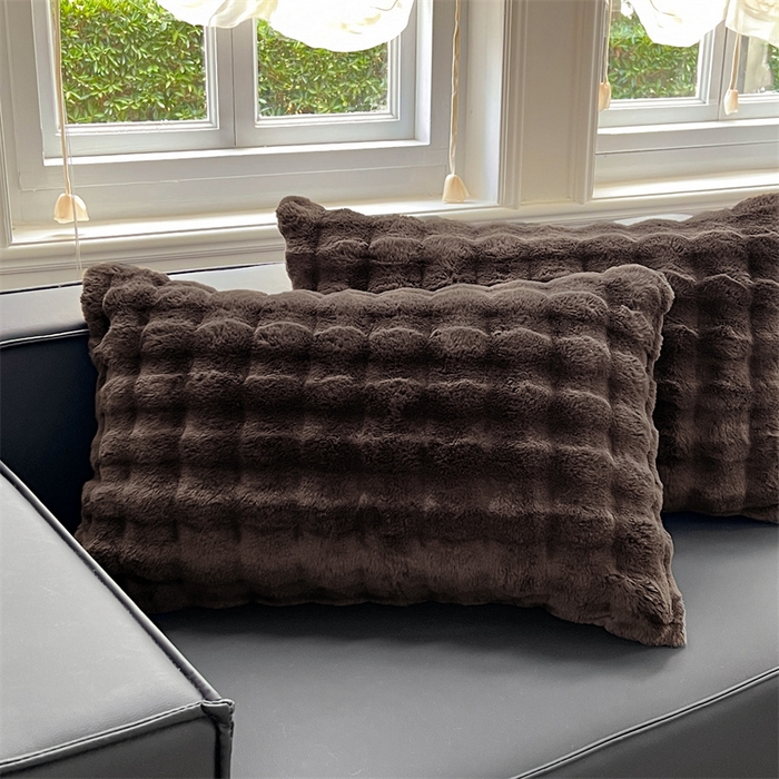 91家纺网 家纺一手货源 找家纺 梦舒羽 2025新款兔毛绒单人枕套牛奶绒枕芯套雪花绒宿舍枕头套一对装-泡泡 兔毛绒泡泡-咖啡色