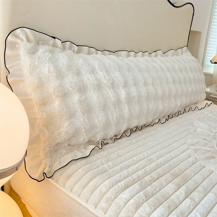 91家纺网 家纺一手货源 找家纺 （总）梦舒羽 2025新款兔毛绒花边双人枕套牛奶绒加长情侣枕芯套雪花绒枕头套-泡泡