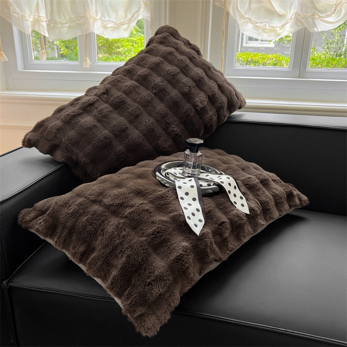 91家纺网 家纺一手货源 找家纺 梦舒羽 2025新款兔毛绒单人枕套牛奶绒枕芯套雪花绒宿舍枕头套一对装-泡泡 兔毛绒泡泡-咖啡色