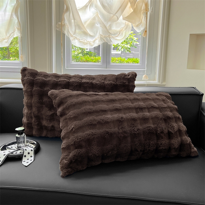 91家纺网 家纺一手货源 找家纺 梦舒羽 2025新款兔毛绒单人枕套牛奶绒枕芯套雪花绒宿舍枕头套一对装-泡泡 兔毛绒泡泡-咖啡色