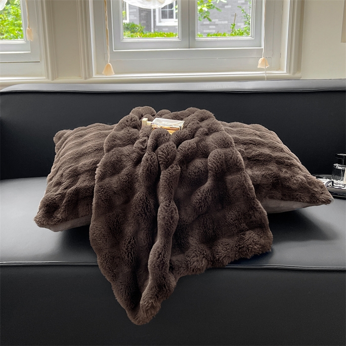 91家纺网 家纺一手货源 找家纺 梦舒羽 2025新款兔毛绒单人枕套牛奶绒枕芯套雪花绒宿舍枕头套一对装-泡泡 兔毛绒泡泡-咖啡色