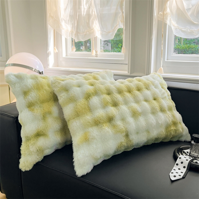 梦舒羽 2025新款兔毛绒单人枕套牛奶绒枕芯套雪花绒宿舍枕头套一对装-泡泡 兔毛绒泡泡-梦幻果绿