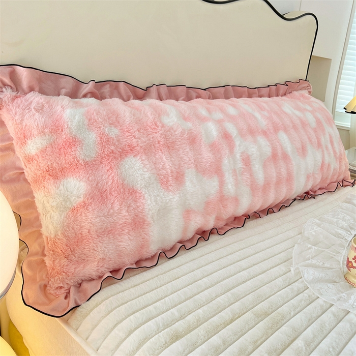 91家纺网 家纺一手货源 找家纺 （总）梦舒羽 2025新款兔毛绒花边双人枕套牛奶绒加长情侣枕芯套雪花绒枕头套-泡泡