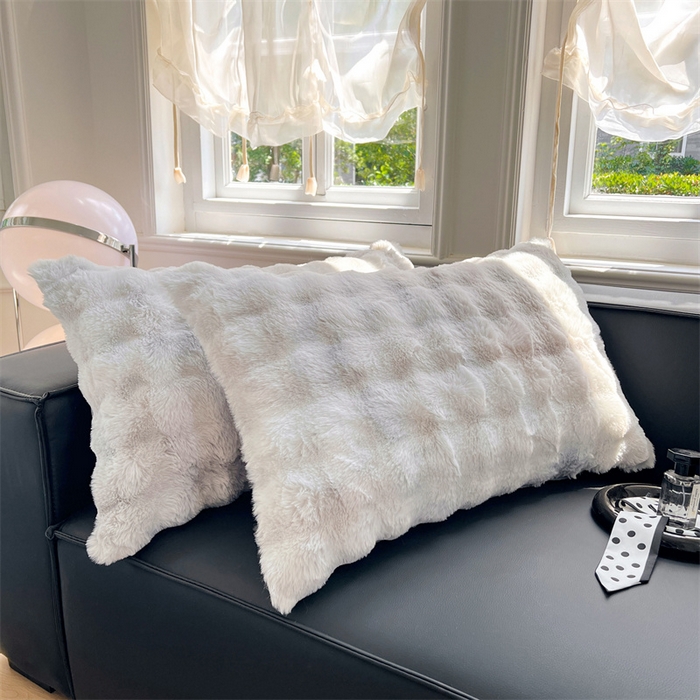 梦舒羽 2025新款兔毛绒单人枕套牛奶绒枕芯套雪花绒宿舍枕头套一对装-泡泡 兔毛绒泡泡-梦幻浅灰