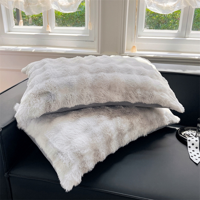 91家纺网 家纺一手货源 找家纺 梦舒羽 2025新款兔毛绒单人枕套牛奶绒枕芯套雪花绒宿舍枕头套一对装-泡泡 兔毛绒泡泡-梦幻浅灰