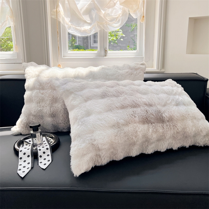 91家纺网 家纺一手货源 找家纺 梦舒羽 2025新款兔毛绒单人枕套牛奶绒枕芯套雪花绒宿舍枕头套一对装-泡泡 兔毛绒泡泡-梦幻浅灰