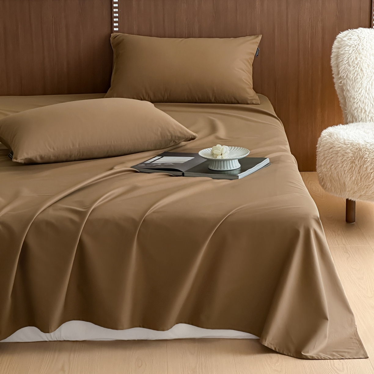 91家纺网 家纺一手货源 找家纺 三味舒屋 2025新款50支磨毛长绒棉纯棉纯色单床单床单单件-长期主义 金属咖