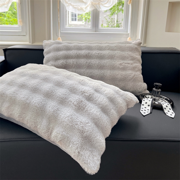 91家纺网 家纺一手货源 找家纺 梦舒羽 2025新款兔毛绒单人枕套牛奶绒枕芯套雪花绒宿舍枕头套一对装-泡泡 兔毛绒泡泡-烟雨灰