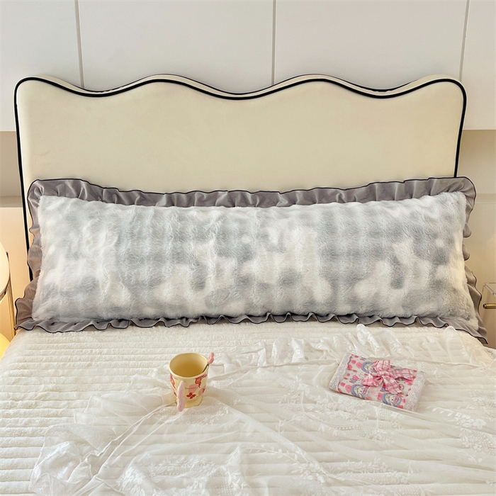 91家纺网 家纺一手货源 找家纺 梦舒羽 2025新款兔毛绒花边双人枕套牛奶绒加长情侣枕芯套雪花绒枕头套-泡泡 兔毛绒泡泡花边款-梦幻浅灰