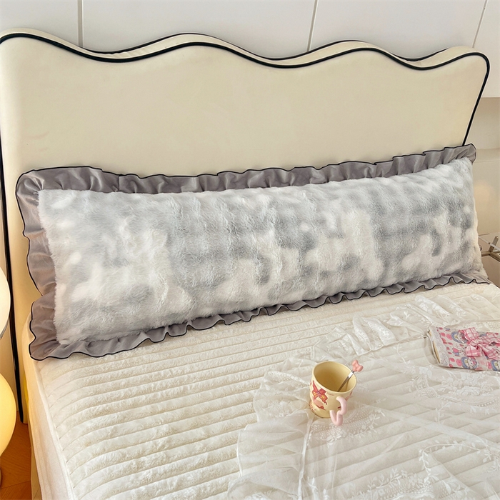 91家纺网 家纺一手货源 找家纺 梦舒羽 2025新款兔毛绒花边双人枕套牛奶绒加长情侣枕芯套雪花绒枕头套-泡泡 兔毛绒泡泡花边款-梦幻浅灰