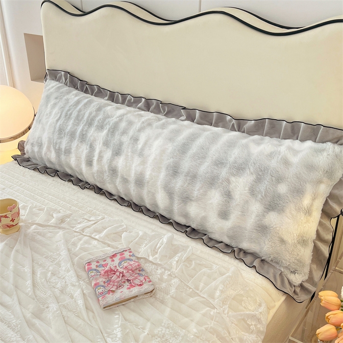 91家纺网 家纺一手货源 找家纺 梦舒羽 2025新款兔毛绒花边双人枕套牛奶绒加长情侣枕芯套雪花绒枕头套-泡泡 兔毛绒泡泡花边款-梦幻浅灰