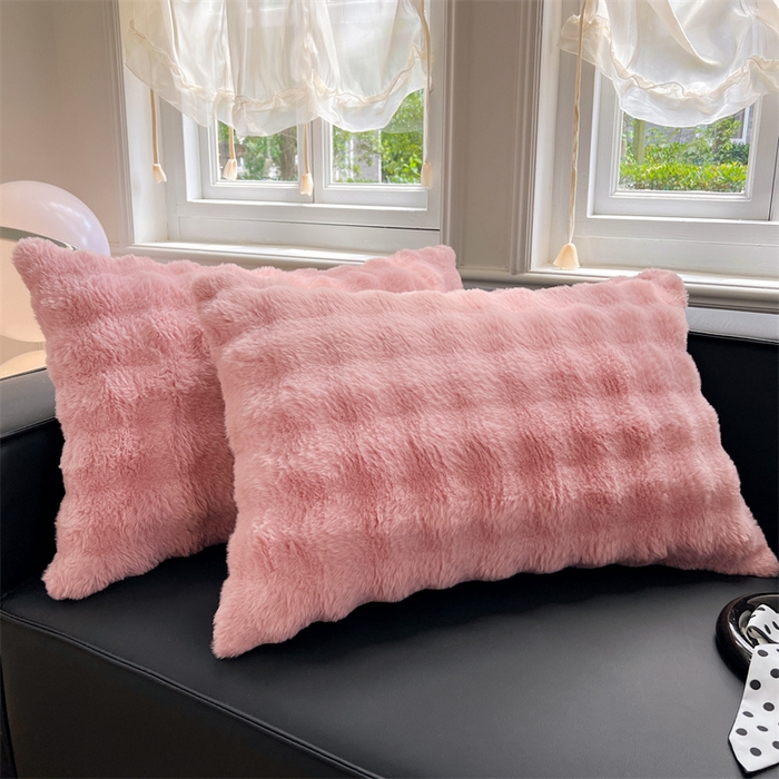 梦舒羽 2025新款兔毛绒单人枕套牛奶绒枕芯套雪花绒宿舍枕头套一对装-泡泡 兔毛绒泡泡-云梦粉