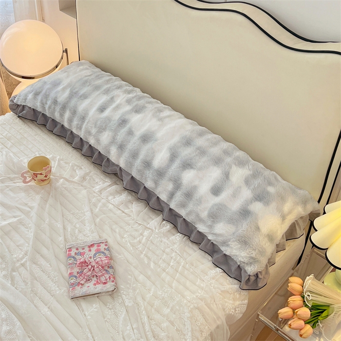 91家纺网 家纺一手货源 找家纺 梦舒羽 2025新款兔毛绒花边双人枕套牛奶绒加长情侣枕芯套雪花绒枕头套-泡泡 兔毛绒泡泡花边款-梦幻浅灰