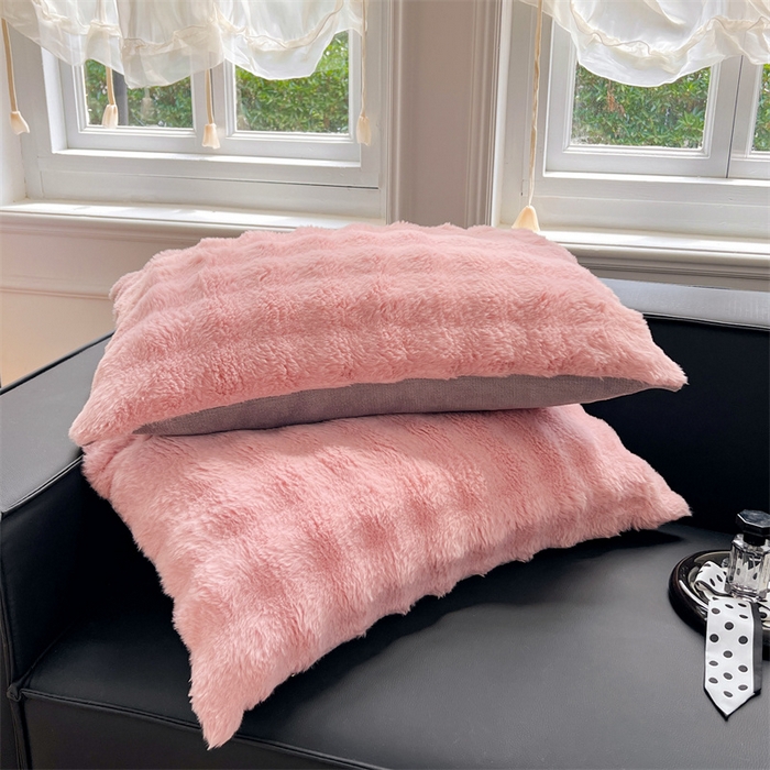 91家纺网 家纺一手货源 找家纺 梦舒羽 2025新款兔毛绒单人枕套牛奶绒枕芯套雪花绒宿舍枕头套一对装-泡泡 兔毛绒泡泡-云梦粉