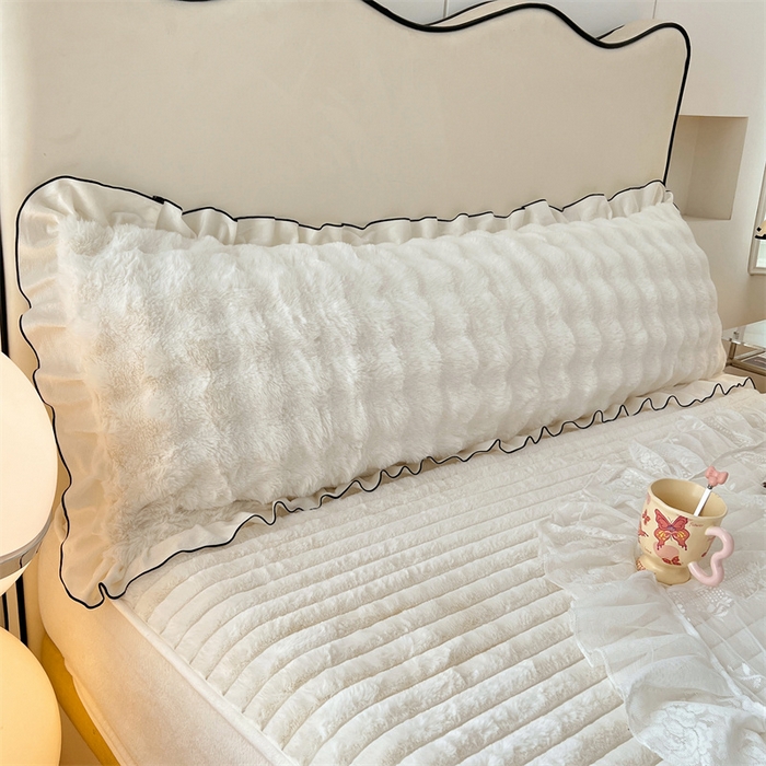 91家纺网 家纺一手货源 找家纺 梦舒羽 2025新款兔毛绒花边双人枕套牛奶绒加长情侣枕芯套雪花绒枕头套-泡泡 兔毛绒泡泡花边款-晨曦白