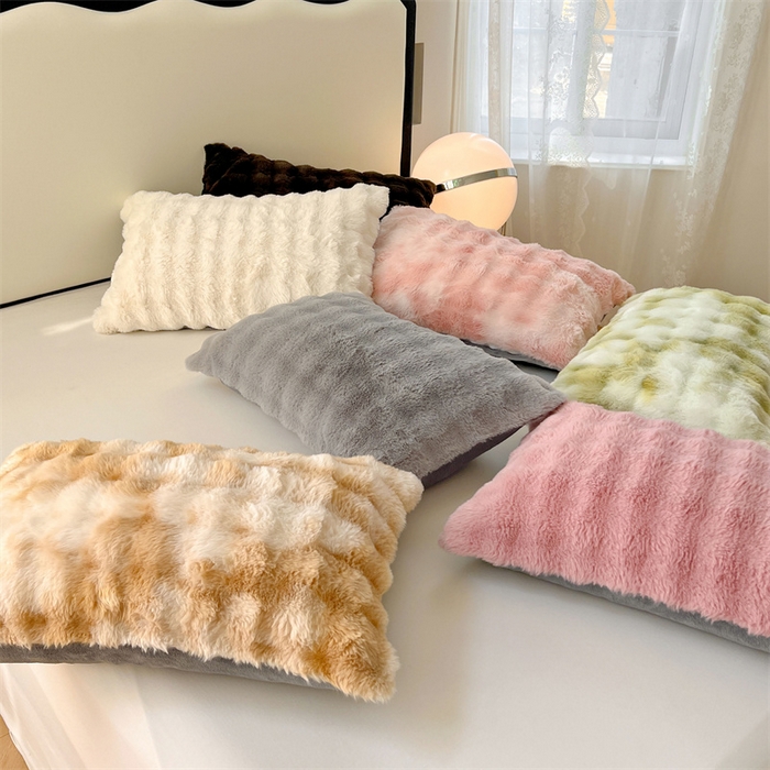91家纺网 家纺一手货源 找家纺 梦舒羽 2025新款兔毛绒单人枕套牛奶绒枕芯套雪花绒宿舍枕头套一对装-泡泡 组合