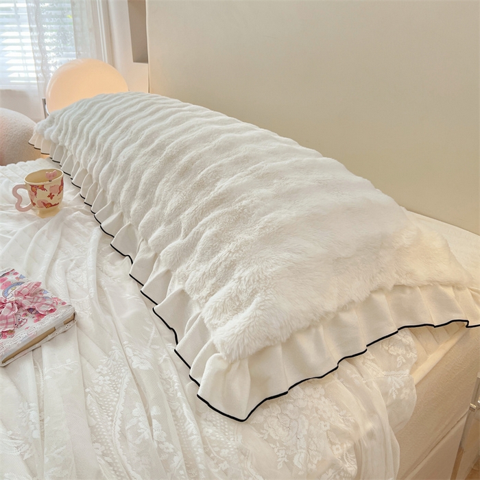 91家纺网 家纺一手货源 找家纺 梦舒羽 2025新款兔毛绒花边双人枕套牛奶绒加长情侣枕芯套雪花绒枕头套-泡泡 兔毛绒泡泡花边款-晨曦白