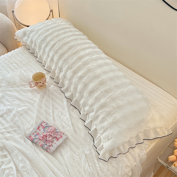 91家纺网 家纺一手货源 找家纺 梦舒羽 2025新款兔毛绒花边双人枕套牛奶绒加长情侣枕芯套雪花绒枕头套-泡泡 兔毛绒泡泡花边款-晨曦白