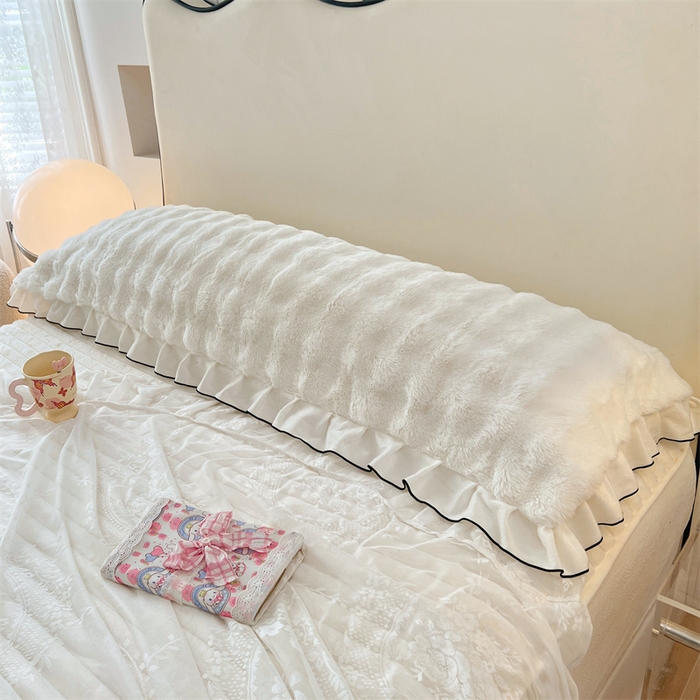 91家纺网 家纺一手货源 找家纺 梦舒羽 2025新款兔毛绒花边双人枕套牛奶绒加长情侣枕芯套雪花绒枕头套-泡泡 兔毛绒泡泡花边款-晨曦白