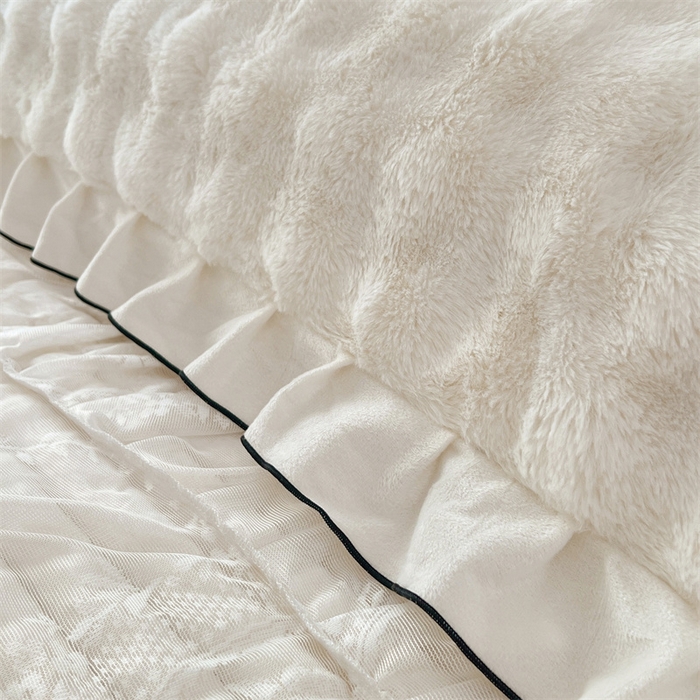 91家纺网 家纺一手货源 找家纺 梦舒羽 2025新款兔毛绒花边双人枕套牛奶绒加长情侣枕芯套雪花绒枕头套-泡泡 兔毛绒泡泡花边款-晨曦白