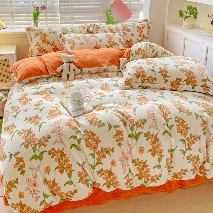 91家纺网 家纺一手货源 找家纺 丽涵家纺 2025秋冬新品230克全工艺消光牛奶绒印花四件套 花季