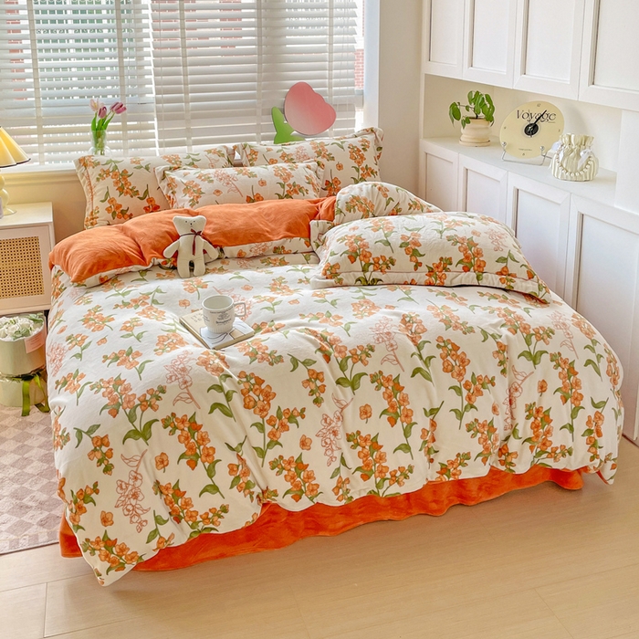 91家纺网 家纺一手货源 找家纺 丽涵家纺 2025秋冬新品230克全工艺消光牛奶绒印花四件套 花季