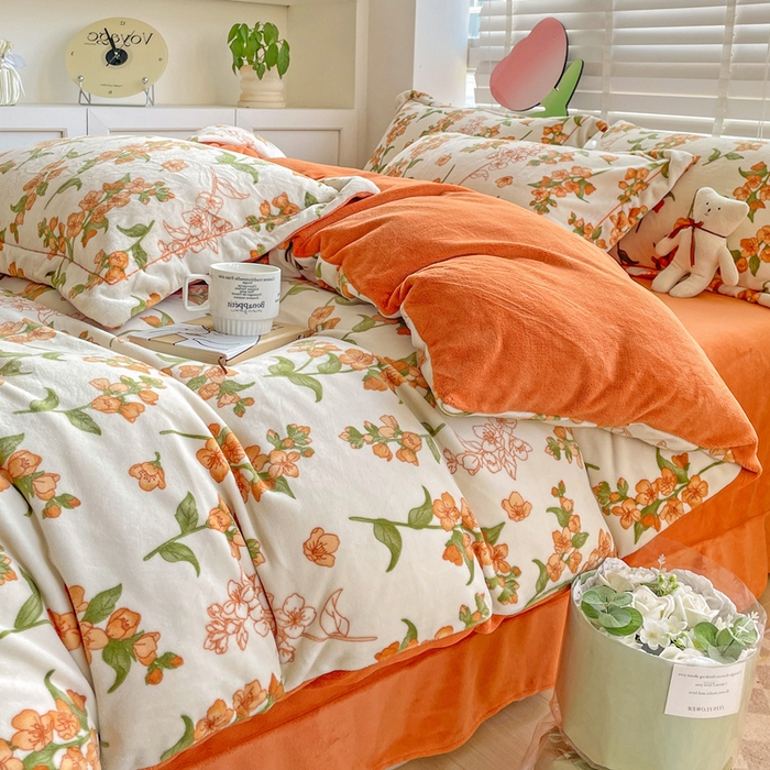 91家纺网 家纺一手货源 找家纺 丽涵家纺 2025秋冬新品230克全工艺消光牛奶绒印花四件套 花季